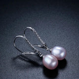 925 Silver Zircon Dangle Earrings w/ Freshwater Pearl