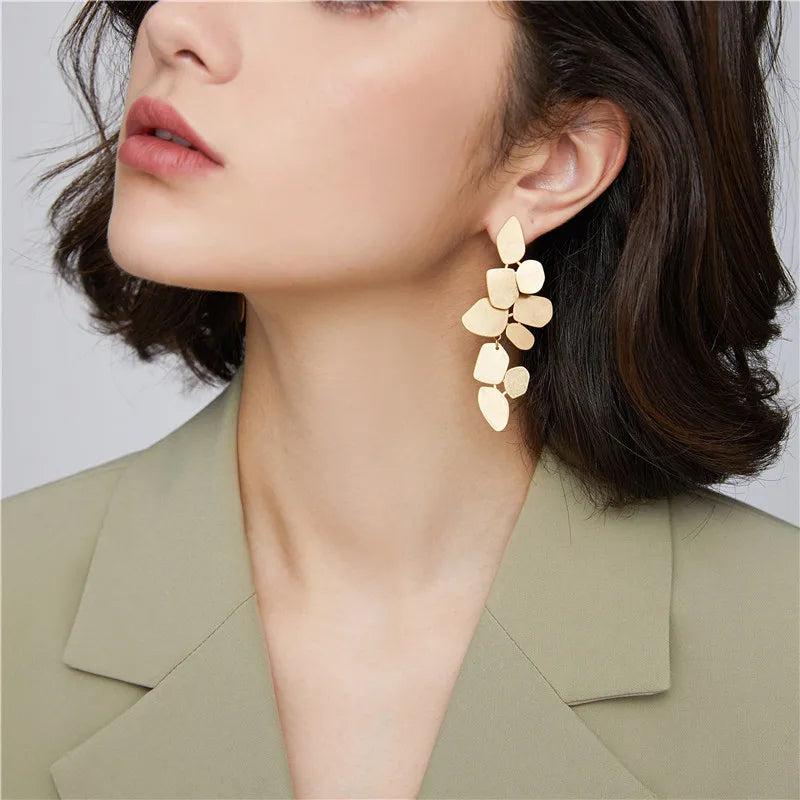 HUANZHI Irregular Flowers Copper Earrings Exaggeration Drop Dangle