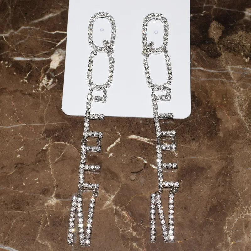 Rhinestone Bride Dangle Earrings Wedding Party Statement Jewelry