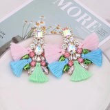 Boho Rhinestone Tassel Drop Earrings for Women Wedding Jewelry