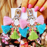 Boho Rhinestone Tassel Drop Earrings for Women Wedding Jewelry