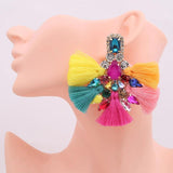 Boho Rhinestone Tassel Drop Earrings for Women Wedding Jewelry