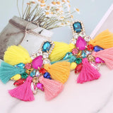 Boho Rhinestone Tassel Drop Earrings for Women Wedding Jewelry