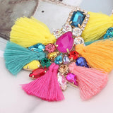 Boho Rhinestone Tassel Drop Earrings for Women Wedding Jewelry