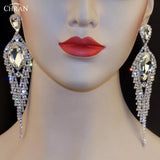 Silver Plated Crystal Dangle Tassel Earrings for Women