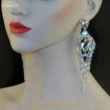 Silver Plated Crystal Dangle Tassel Earrings for Women