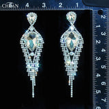 Silver Plated Crystal Dangle Tassel Earrings for Women
