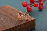 Purple Zircon Women Feather 585 Rose Earrings