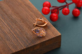Purple Zircon Women Feather 585 Rose Earrings