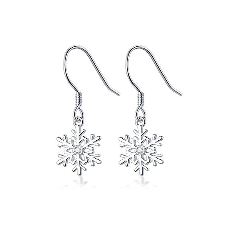 925 Sterling Silver Snowflake Dangle Earrings Wedding Christmas Jewelry