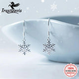 925 Sterling Silver Snowflake Dangle Earrings Wedding Christmas Jewelry