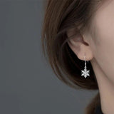 925 Sterling Silver Snowflake Dangle Earrings Wedding Christmas Jewelry