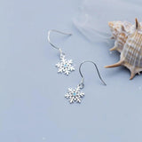 925 Sterling Silver Snowflake Dangle Earrings Wedding Christmas Jewelry