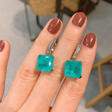 Vintage 12*12 Paraiba Tourmaline Emerald Drop Clip Earrings