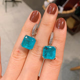 Vintage 12*12 Paraiba Tourmaline Emerald Drop Clip Earrings
