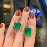 Vintage 12*12 Paraiba Tourmaline Emerald Drop Clip Earrings