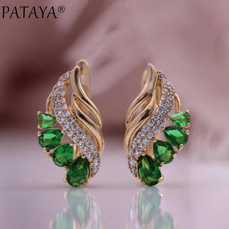 PATAYA Water Drop Zircon Earrings 585 Rose Jewelry