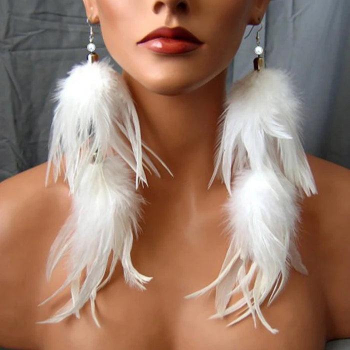 Women's Dangle Feather Earrings with Simulated-Pearl Detail