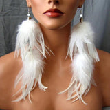 Women's Dangle Feather Earrings with Simulated-Pearl Detail