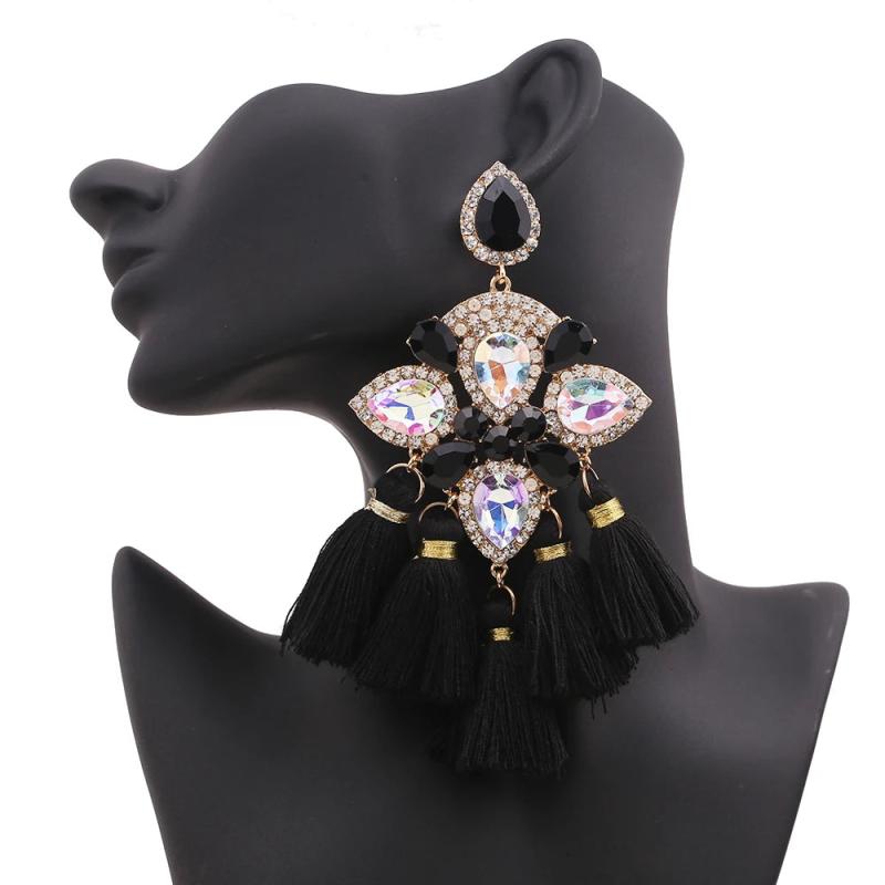 Crystal Drop Earrings Tassel Dangle Jewelry