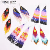 Colorful Beaded Tassel Earrings Starry Sky Pattern