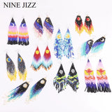 Colorful Beaded Tassel Earrings Starry Sky Pattern