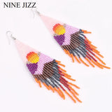 Colorful Beaded Tassel Earrings Starry Sky Pattern