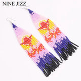 Colorful Beaded Tassel Earrings Starry Sky Pattern