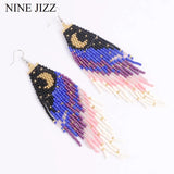 Colorful Beaded Tassel Earrings Starry Sky Pattern