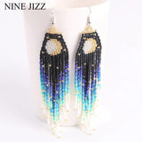 Colorful Beaded Tassel Earrings Starry Sky Pattern