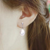 ZHBORUIN Pearl Earrings 925 Sterling Silver Water Drop Wedding Gift