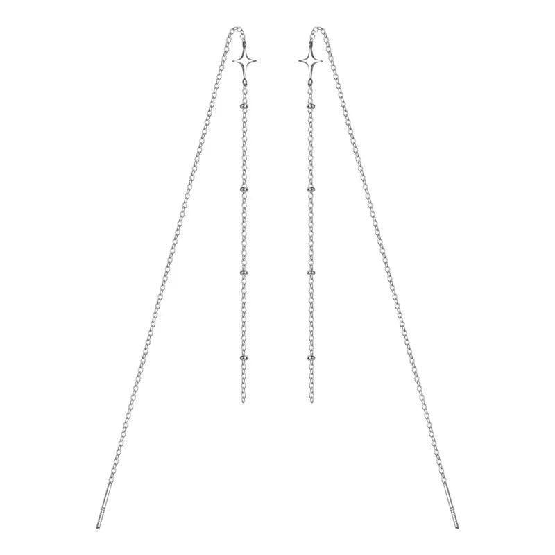 TrustDavis 925 Silver Beads Star Chain Ear Line Earring Women Wedding S925