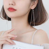 TrustDavis 925 Silver Beads Star Chain Ear Line Earring Women Wedding S925