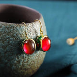 Vintage Ruby Earrings Ethnic Round Wedding Silver Jewelry