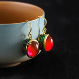 Vintage Ruby Earrings Ethnic Round Wedding Silver Jewelry