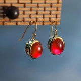 Vintage Ruby Earrings Ethnic Round Wedding Silver Jewelry