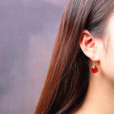 Vintage Ruby Earrings Ethnic Round Wedding Silver Jewelry