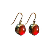 Vintage Ruby Earrings Ethnic Round Wedding Silver Jewelry