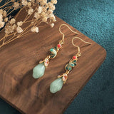 Hetian Jade Earrings Brass Gold-Plated Tassel Drop Retro Ear Jewelry