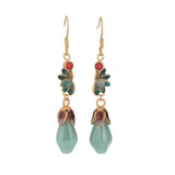 Hetian Jade Earrings Brass Gold-Plated Tassel Drop Retro Ear Jewelry