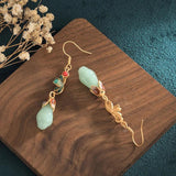 Hetian Jade Earrings Brass Gold-Plated Tassel Drop Retro Ear Jewelry