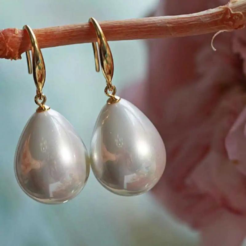 Shell Pearl Drop Earrings 18k Hook Eardrop Women