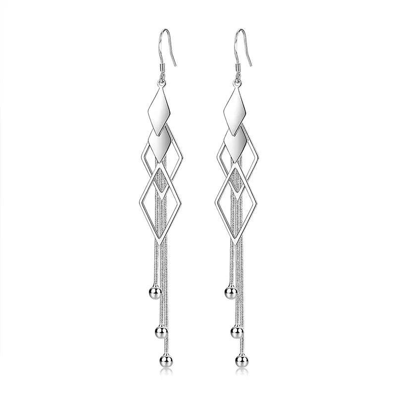 925 Silver Needle Multi-layer Tassels Drop Earrings For Women