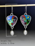 Ethnic Pearl Earrings Carved Female Statue Moon Asymmetry Enamel Dangle Jewelry