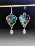 Ethnic Pearl Earrings Carved Female Statue Moon Asymmetry Enamel Dangle Jewelry