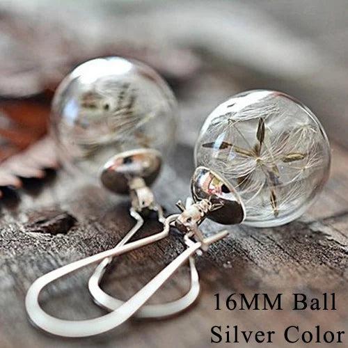 Glass Globe Dandelion Seed Earrings - Botanical Jewelry