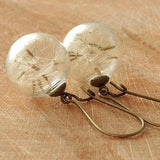Glass Globe Dandelion Seed Earrings - Botanical Jewelry