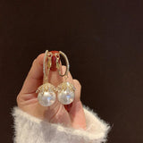 925 Silver Dangle Drop Earrings Cubic Zircon 18K Pearls