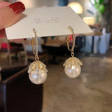925 Silver Dangle Drop Earrings Cubic Zircon 18K Pearls
