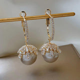925 Silver Dangle Drop Earrings Cubic Zircon 18K Pearls